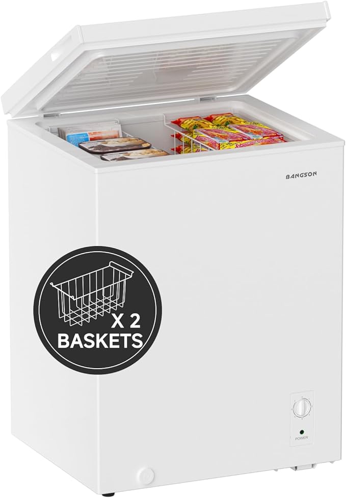 BANGSON Chest Freezer, Deep Freezer 5.0 Cu. Ft with Removable Basket, Adjustable Thermostat Mini Freezer, Ideal for Apartment/Kitchen/Office