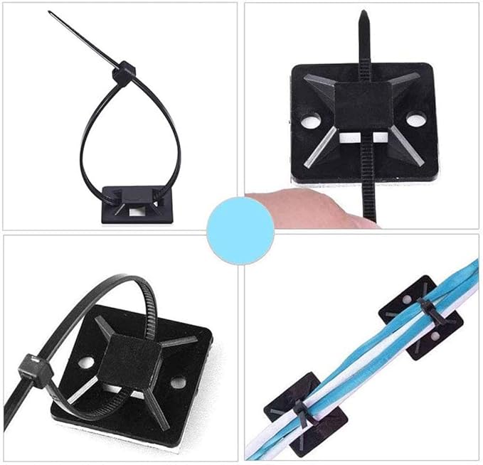 HS Zip Tie Mounts 3/4 Inch Self Adhesive with Screw Hole Cable Wire Tie Mounting Base Holder (100 Pack) Squares,Black