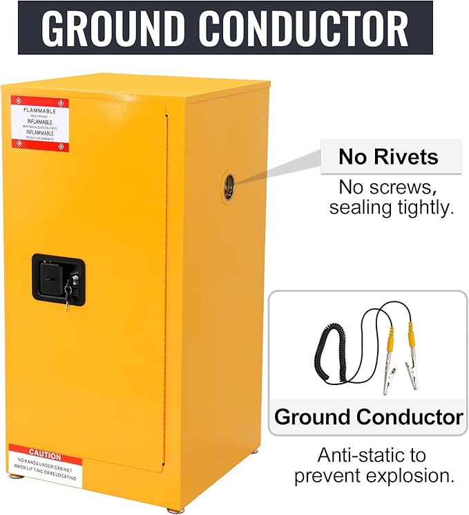 Flammable Storage Cabinet Galvanized Steel,18x18x35 Flammable Safety Cabinet,Explosion Proof Cabinet for Commercial Industrial and Home Use, Yellow