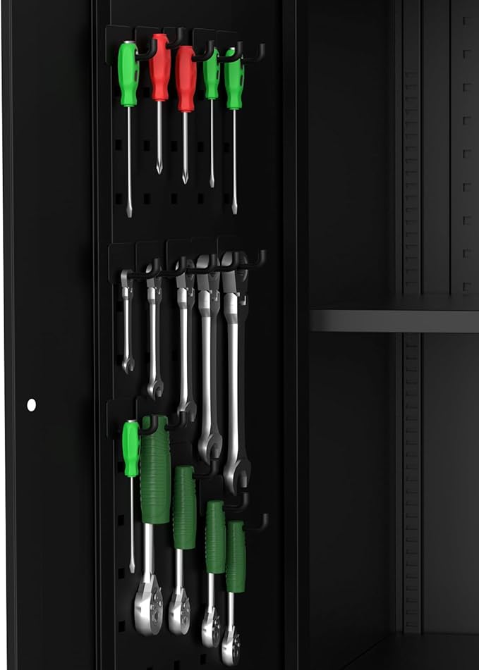 GarveeHome Garage Storage Cabinet 72 in Locking w/Wheels & Pegboard | Heavy-Duty Steel w/ 4 Adjustable Shelves | Workshop Home Office Organizer, Black