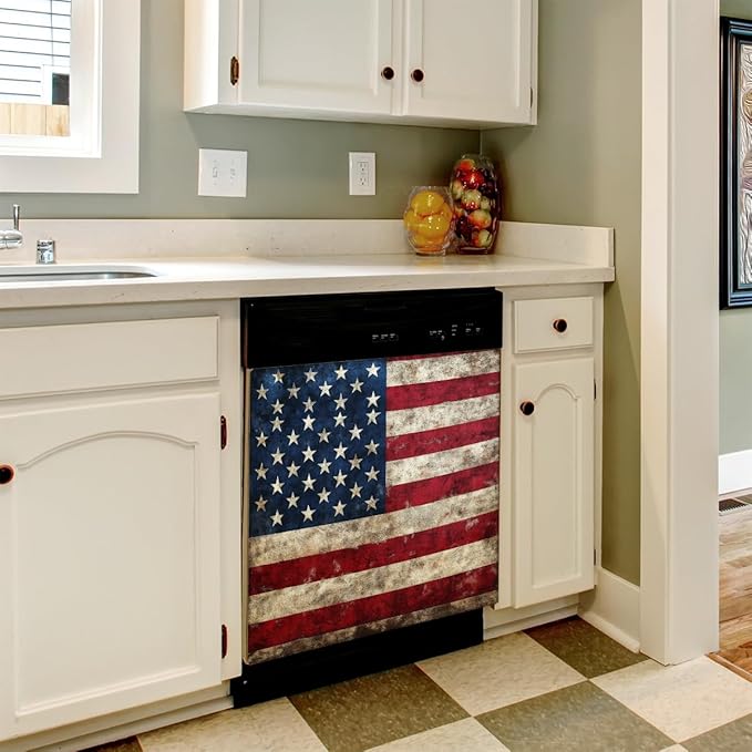 Amrican USA Flag Dishwasher Magnet Cover for Door Front, Dishwasher Panel Decal Vintage Reuseable Refrigerator Magnet Cover Decal Fridge Stickers Home Decor, 23 x 26 Inch