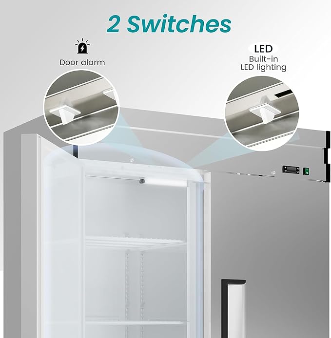 54" Upright Commercial Freezer with 2 Solid Door, -10℉ ~ 10℉, 49 Cu.Ft Reach-in Freezer, Fan Cooling Stainless Steel Freezer with 3 Wheels for Restaurant Bar Garage, ETL and DOE Approved