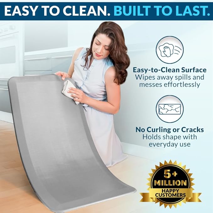 ComfiLife Anti Fatigue Floor Mat – 3/4 Inch Thick Kitchen Mats for Floor, Standing Desk Mat, Kitchen Rug – Comfort at Home, Office – Durable – Stain Resistant – Non-Slip Bottom (20" x 32", Silver)