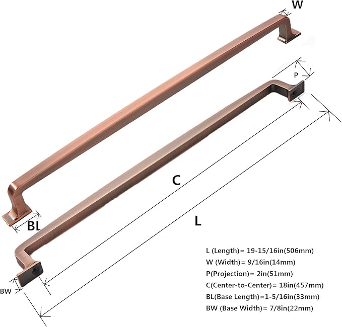 khtumeware | Appliance Handle Pull | Brushed Antique Copper | 18 in (457 mm) Center-to-Center Drawer Pull | 1 Pack| Kitchen and Bathroom Cabinet Hardware | Furniture Hardware