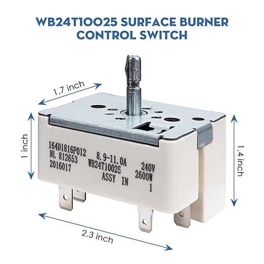 WB24T10025 Range Switch Surface Burner Range Infinite Control Switch Compatible with GE Electric Ranges AP2024072, 769692, AH236750, EA236750, PS236750（8 Inch）