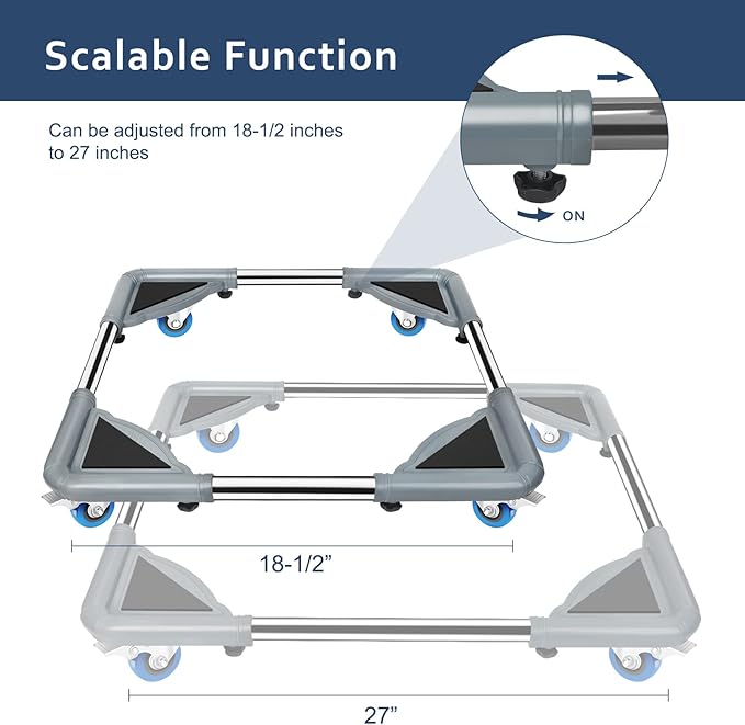 SPACECARE Mini Fridge Stand Mobile Roller, Adjustable Furniture Dolly with 4 Locking Wheels, Heavy Duty Washing Machine Base, Universal Appliance Pedestal for Dryer and Refrigerator- Grey