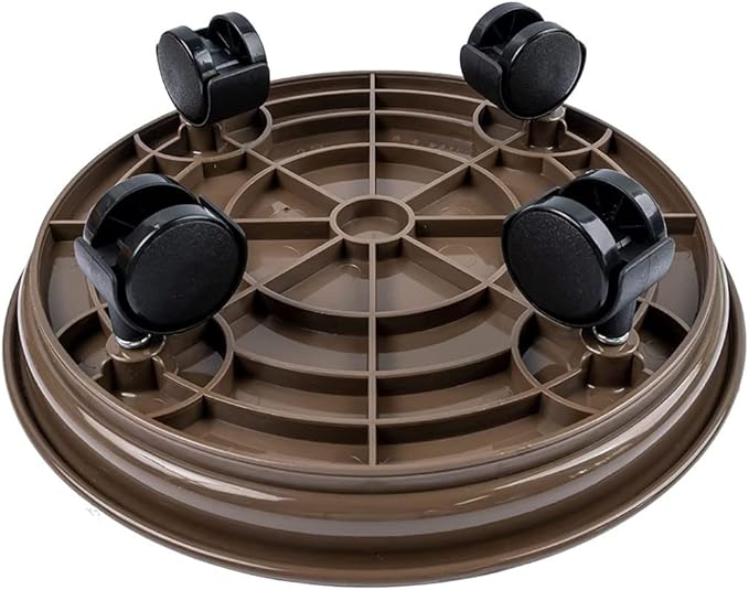 2 Pack Plant Caddy with Wheels,Round Potted Rolling Plant Stand with Wheels Heavy Duty Flower Pot Rack on Rollers Dolly Trolley Saucer Tray Pallet with Universal Wheels (14inch, Brown)