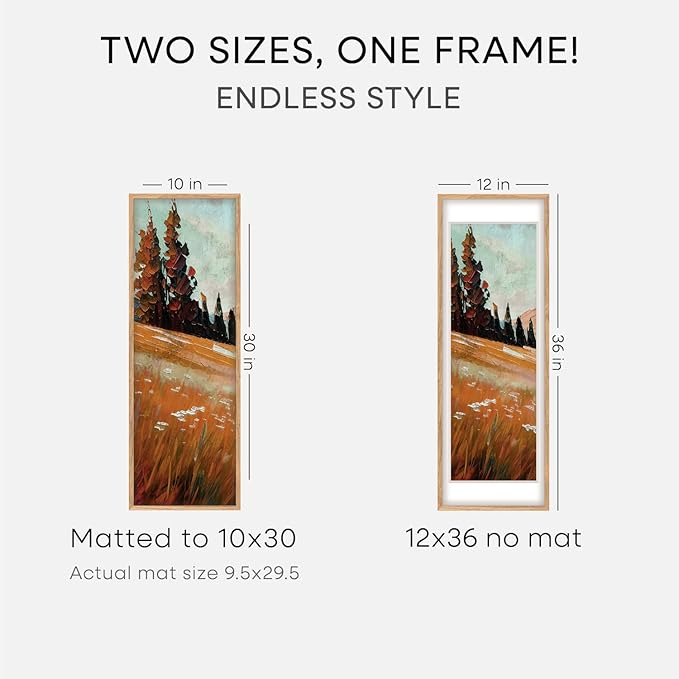 Homeforia 12x36 Wood Frame, High End Natural Oak 12x36 Light Wooden Picture Frame with Mat 10x30, 12 x 36 Poster Frames Matted to 10 by 30 Art, 36x12 Hanging Frames, Tempered Glass, Wall Kit, Set of 2