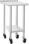 HARDURA Stainless Steel Commercial Work Table with Wheels Prep & Work Metal Table 24×24 Inches Heavy Duty NSF with Casters and 2" Backsplash