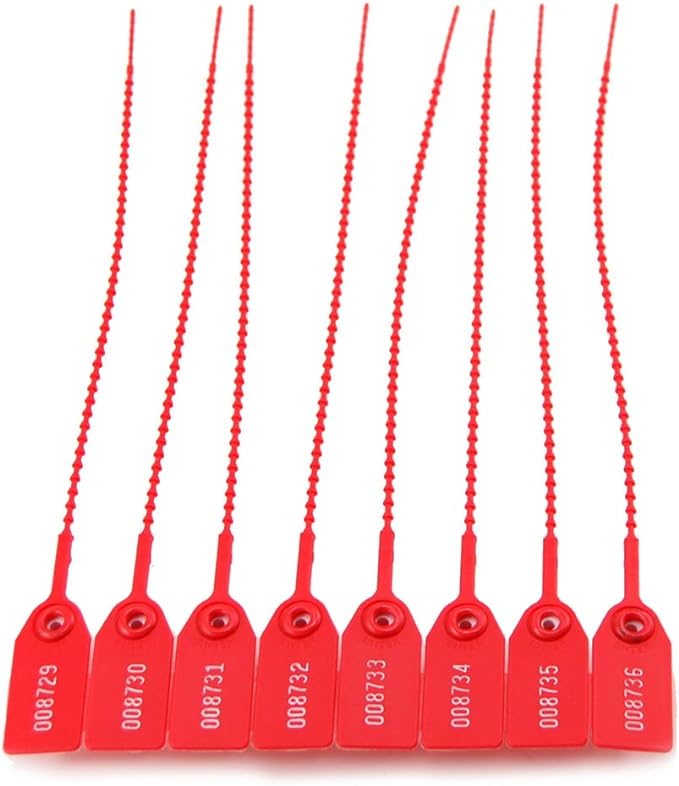 100 Plastic Tamper Seals, Numbered Zip Ties for Fire Extinguisher Pull Tite Security Tags Disposable Self Locking Signage 250mm (Red)