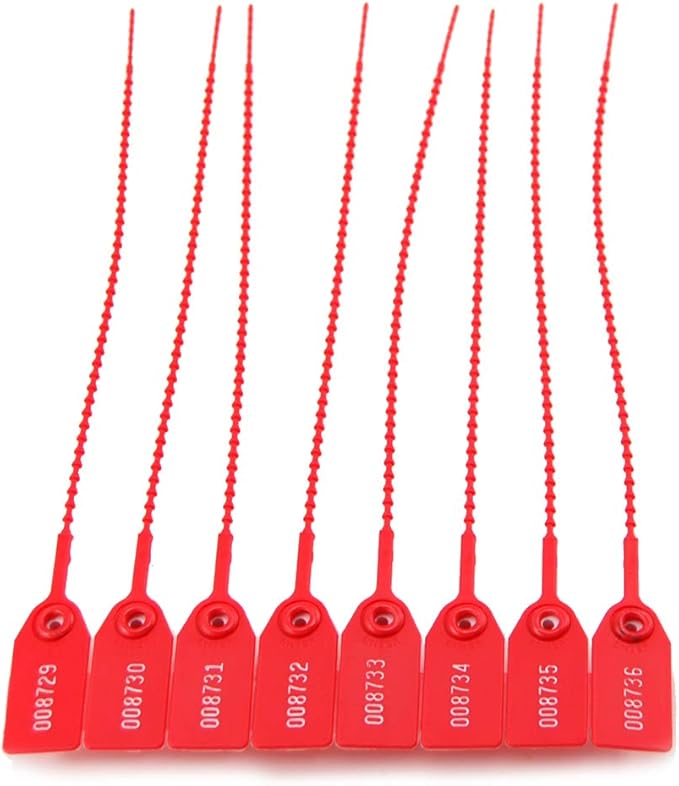 Leadseals(R) 1000 Plastic Tamper Seals, Zip Ties for Fire Extinguishers Pull Tite Security Tags Numbered Disposable Self-Locking Tie 250mm Length (Red)
