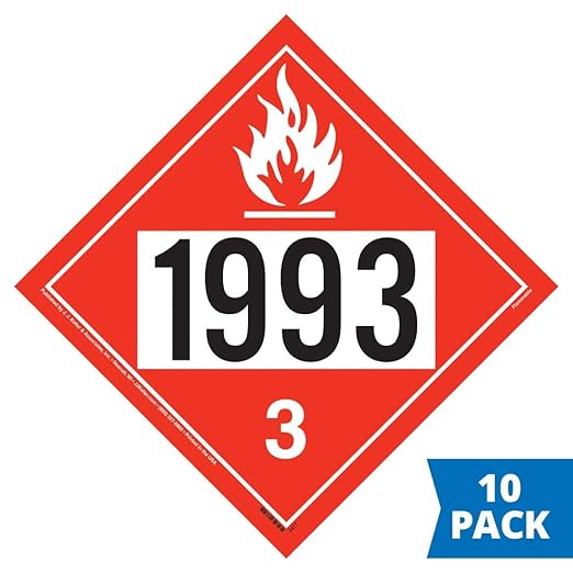 1993 Placard, Class 3 Flammable Liquid 10-pk. - 10.75" x 10.75" Permanent Self Adhesive Vinyl, DOT Hazmat Compliant, J. J. Keller & Associates, Inc.