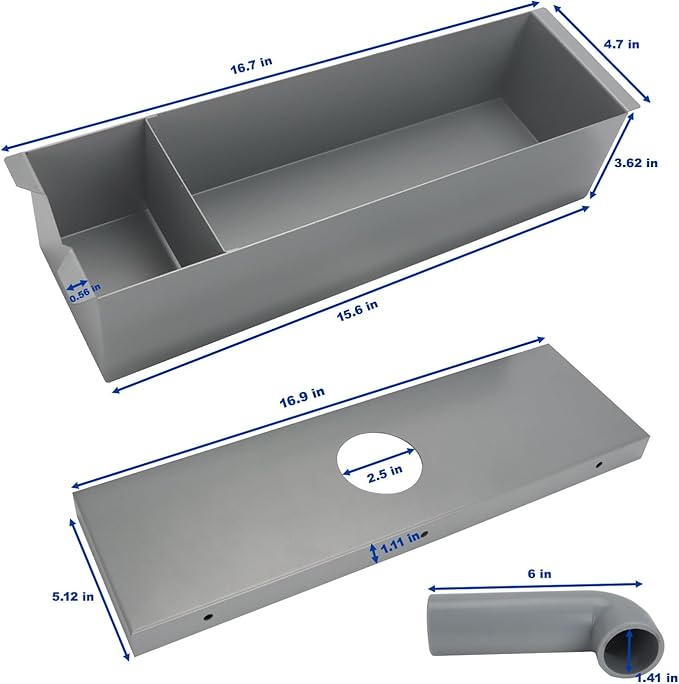 Heavy-Duty Galvanized Steel Grease Box for Commercial Range Hoods 16.9x5.1x3.7 Inch Fireproof Grease Container Durable Canopy Hood Accessories for Restaurant Kitchen Exhaust System