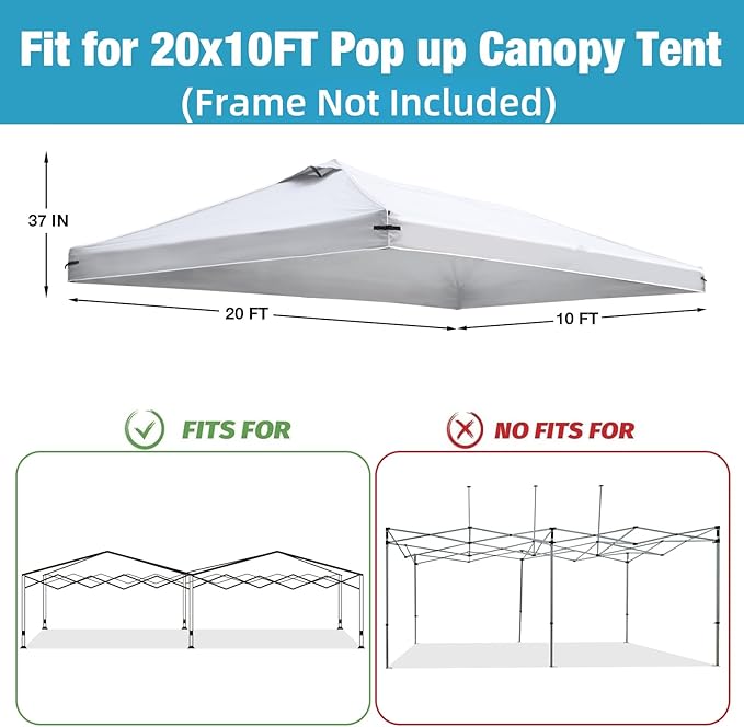 10x20 Canopy Replacement Top Cover with Air Vents for ez up Pop up Canopy Gazebo Tent, with Adjustable Strap, Waterproof & Anti-UV for Outdoor Shade (Top Only,Frame Not Included) (Off White)