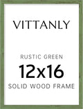Vittanly 12x16 Picture Frame, Solid Wood Frame with Plexiglass, Includes 8.5x11 Mat, Wall Hanging for Photos, Home Decor, Rustic Green, 1 Pack