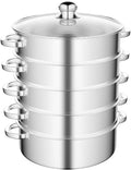 5 Tier Steamer Pot, 304 Stainless Steel Food Steamer with 4 Steaming Grids & 11.02in Bottom Cooking Pot, Stackable Steaming Pots Steam Cooker Cookware, Used for Cooking Dumplings, Steamed Buns