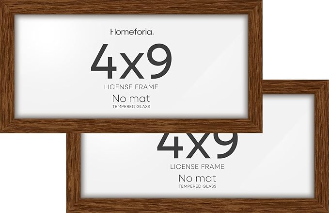 Homeforia 4x9 Business License Frame Brown, High End Dark Oak 4 x 9 Certificate Frame, 9x4 Wood Document Frames for Wall or Tabletop, 4by9 inch Walnut Wooden Frames, Tempered Glass, Wall Kit, Set of 2