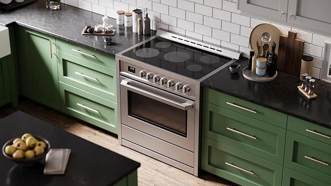 Rangaire RRE361TS 36" Electric Range Oven with Timer - Stainless Steel, Infrared Stove Burners, True Convection, Easy Reach Racks