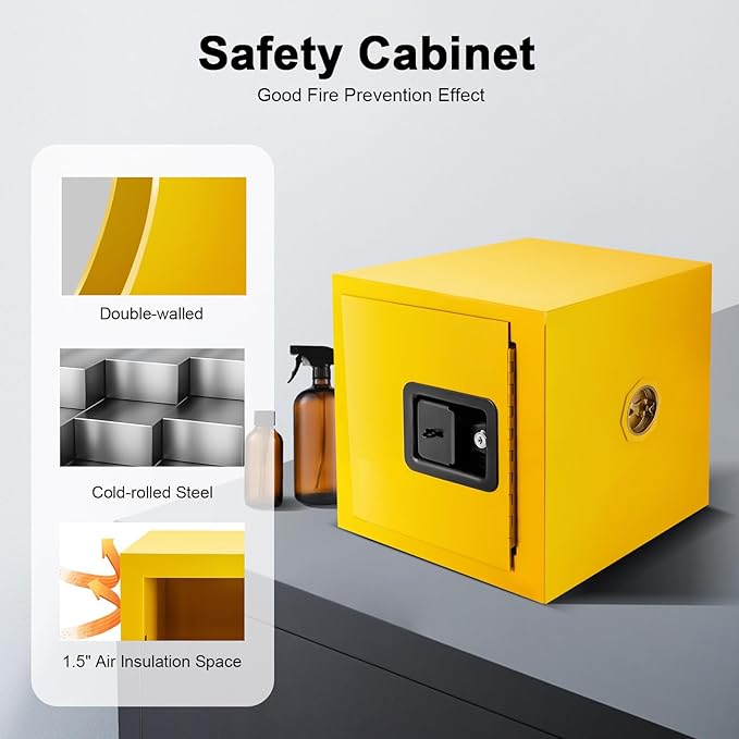 13x13x13in Flammable Liquid Storage Cabinet, Lockable Chemical Fireproof Cabinet, Explosion Proof Hazardous Storage Cabinets, Industrial Safety Cabinet for Commercial Home, 2 Gallon