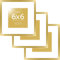 Homeforia 6x6 Picture Frame Gold, High End Metal 6 x 6 Square Photo Frames with Mat 4 by 4, 6x6 Poster Frame Matted to 4x4 inches Print, 6by6 Wall or Tabletop Frame, Tempered Glass, Wall Kit, Set of 3