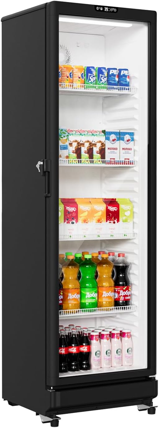 BEYOU Commercial Refrigerators, 12.2 cu. Ft Display Fridge with Double-Tempered Glass Door Door,Merchandiser for Living Room, Bar, Garage（Black）