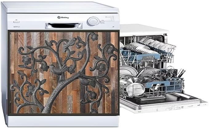 Tree of Life Dishwasher Cover Birds Fridge Sticker, Stainless Steel Tree Refrigerator Panel Cover, Wood Door Dishwasher Skin Cover (23" x 17" Ordinary)