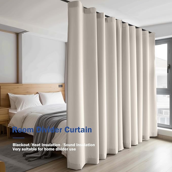 Room Divider Blackout Curtain Track Curtains Wall Dividers Panels Screen for Living Rooms Bedroom Office Privacy Partition Separation, W150 × L108 Inch,1 Panel, Beige