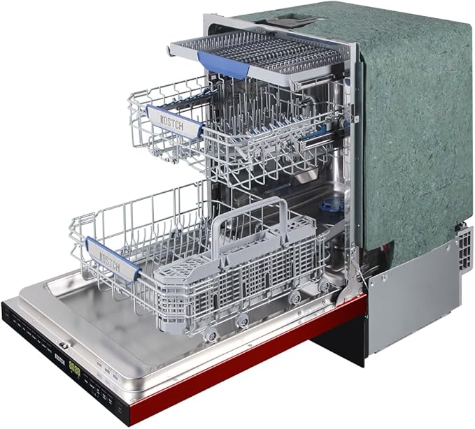 KOSTCH 24 inch Built-In Dishwasher,Top Control 8 Wash Programs Slide In Dish Washer Machine with Third Rack,Large Capacity 15 Place Settings, ENERGY STAR Certified, 45-dBA Ultra-Quiet (Red)