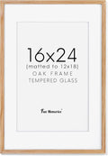 Fun Memories 16x24 Wood Picture Frame, Real Oak Wood 16 x24 Frame for Wall, 16x24 Inch Poster Frame, 16x24 Picture Frame Matted to 12x18, 16 by 24 Wooden Frame, Natural Oak Color, 1 Pack