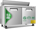 60" W Commercial Refrigerator Sandwich Salad Prep Table, 18.6 Cu.Ft Stainless Steel Food Prep Fridge with 16 Pans, Self-closing Door, Adjustable Shelves, Auto Defrost, Good Choice for Salad Shops