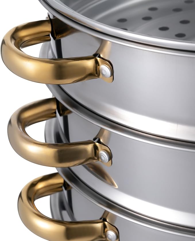 Stainless Steel Steamer Pot, 11.8-Inch Steamer for Cooking, 5-Tier Food Steam Pots with Lid for Cooking Vegetables, Seafood, Soups, Stews, Dumplings and Pasta