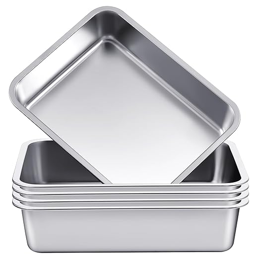 4 Pack Stainless Steel Commercial Bus Tubs Food Grade Meat Processing Tubs Lug Wash Basin Tote Box for Dishwashing, Kitchen, Restaurant, Utility (32 L)
