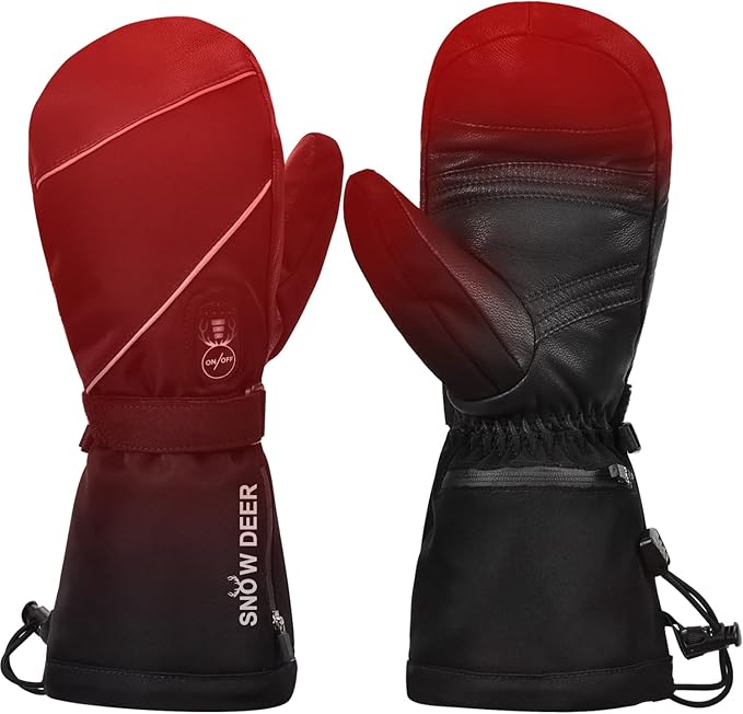 SNOW DEER Heated Mittens Gloves for Men and Women, 7.4V 2200MAH Electric Rechargeable Battery Ski for Winter Skiing Skating Snow Camping Hiking Heated Arthritis Hand Warmer Gloves