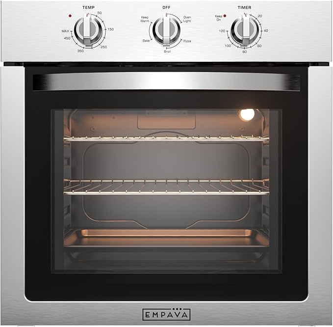 Empava 24 Inch Electric Single Wall Oven in Stainless Steel, 4 Cooking Modes with Mechenial Knob Control, 2.5 Cu.ft, 2950W