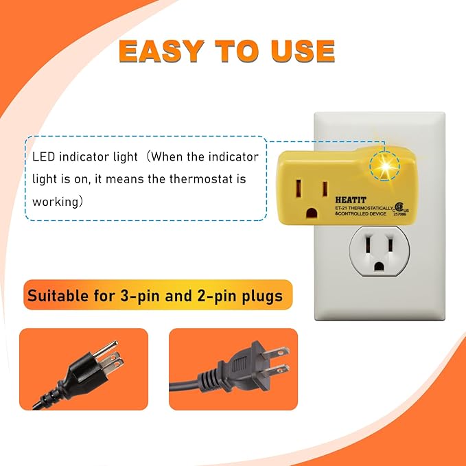 HEATIT ET-21 3-Piece Set Freeze Thermostatically Controlled Outlet On at 38F /Off at 50F