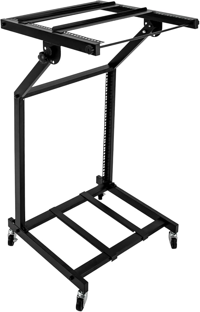 DJ Mixer Stand, 2-Layer Audio Device Rack with 4 Wheels, Audio Studio Mixer Stand for Homes Offices Stage Concert Studio Equipment Rolling Stage Cart (12U)