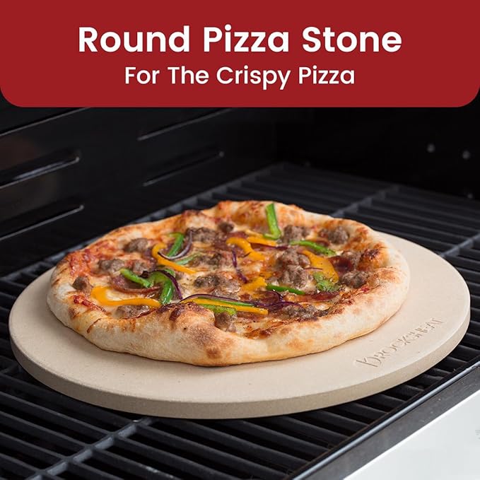 K ROCKSHEAT Pizza Stone for Oven and Grill 14.2 Inch Round, Cordierite Bread baking stone, 14.2" Cooking Stone for Grill