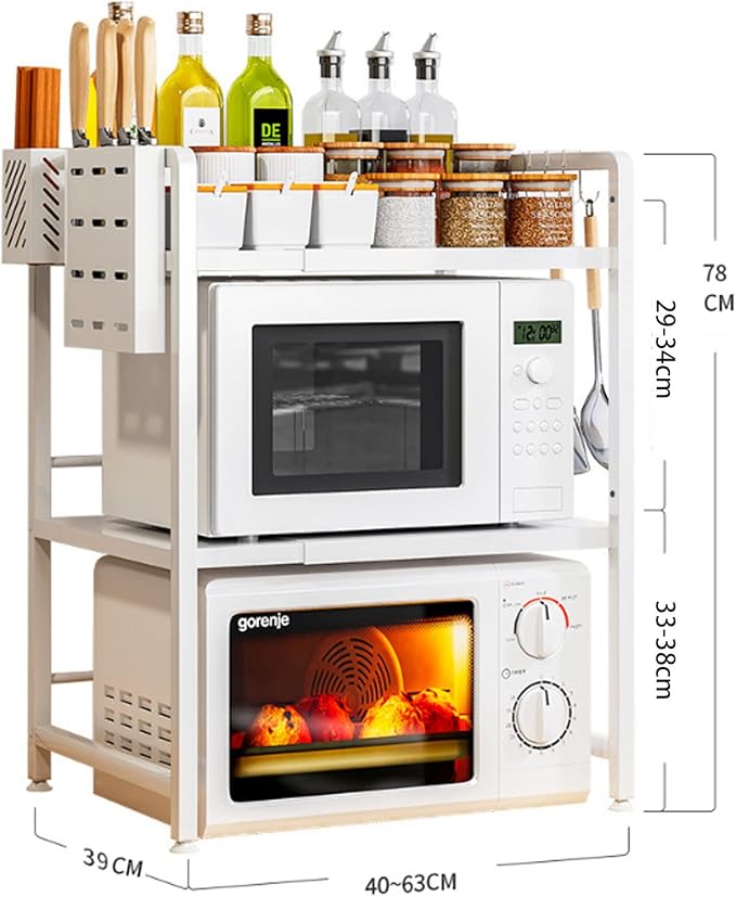 Microwave Storage Rack Kitchen Countertop Organizer Shelf Adjustable Microwave Stand, Toaster Oven Rack Expandable Spice for Kitchen Storage Stand/3Tier