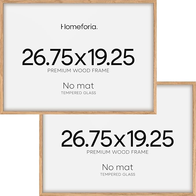 Homeforia 19.25x26.75 Puzzle Frame Wooden, High End Natural Oak 19.25 x 26.75 Picture Frames Light Wood without Mat, 26.75x19.25 Frame for Wall, 19.25by26.75 Frames, Tempered Glass, Wall Kit, Set of 2