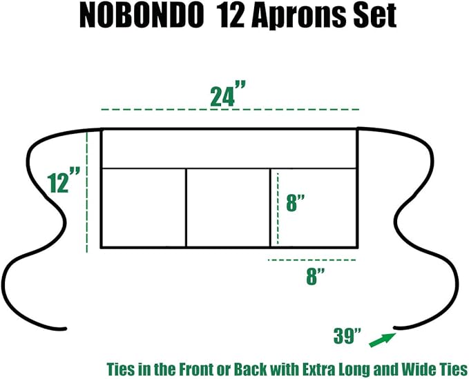 NOBONDO 12 Pack Waitress Aprons with 3 Pockets - White Waist Aprons for Women Men Commercial Waiter Half Apron with Extra Long Straps Reinforced Seams for Restaurant Server Work
