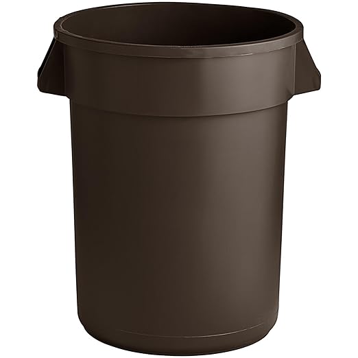 PRO&Family Commercial Round Trash Can, Ingredient Bin, Heavy-Duty Plastic, Anti-Static, Kitchen, Office, Outdoor Use (Brown, 44 Gallon)