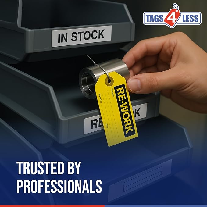 Tags 4 Less Production Quality Control Hang Tags – Equipment Preventative Maintenance Labels, for Easy Record-Keeping for Inventory Status (Re Work, Pack of 100)