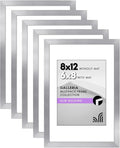 Americanflat 8x12 Picture Frame with Polished Plexiglass - Set of 5 - Use as 6x8 Frame with Mat or Display 8x12 Photo Without Mat - Galleria Collection - Picture Frames for Wall Display - Silver