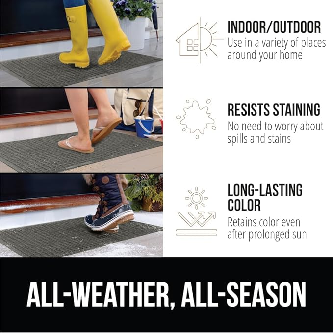 GORILLA GRIP Front Door Mat, 72x24, Indoor Outdoor Ultra Absorbent HydroAbsorb Doormat, Absorbs Up to 2.75 Cups of Water, Stain and Fade Resistant, Rubber Backing Doormats, Captures Dirt, Grey