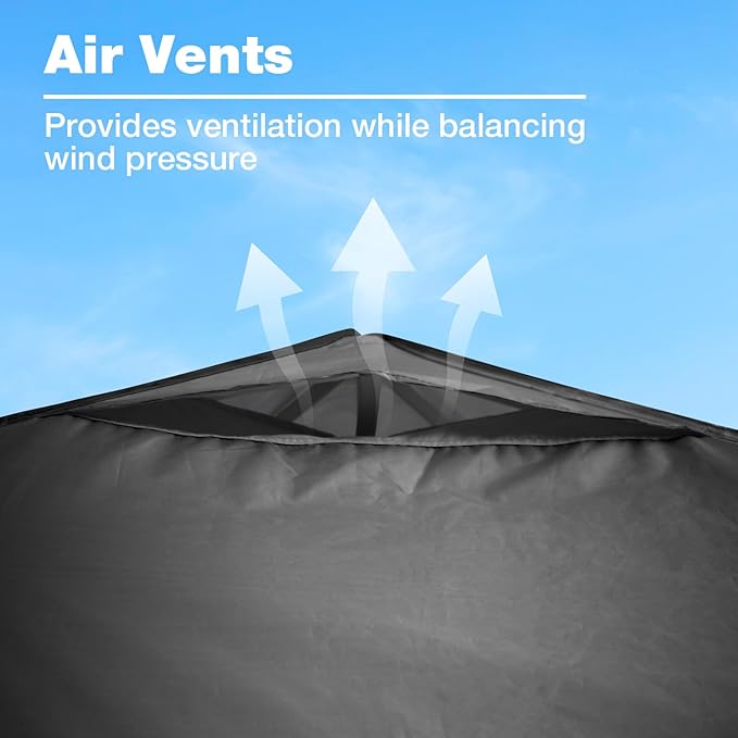 10x10 Canopy Replacement Top Cover with Air Vents for ez up Pop up Canopy Gazebo Tent, with Adjustable Strap, Waterproof & Anti-UV for Outdoor Shade (Frame Not Included) (Black)