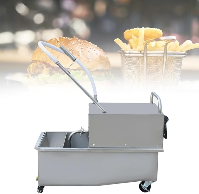 Mobile Fryer Filter Machine, 110V 550W 55L Portable Oil Filter Truck Cart Fryer Separator Oil Filtration System W/Oil Return Line for Restaurant Supermarket, Silver