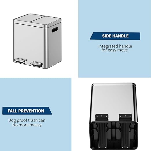 Garvee 8 Gallon Stainless Steel Dual Compartment Trash Can - 2x15L Recycling Bin with Soft-Close Lid, Fingerprint-Proof Kitchen & Office Waste Sorting Bin