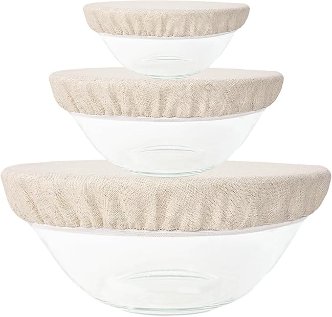 3 Pack 100% Organic Linen Bowl Cover Reusable Bread Proofing Cover,Natural Unbleached for Dough Fermentation and Storage of Fruits, Vegetables, Bread, and Other Foods