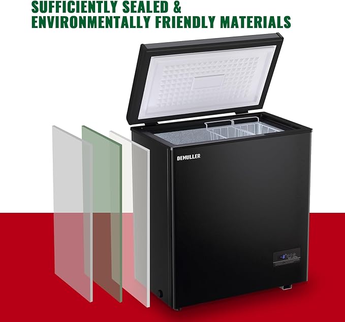 Chest Freezer 5.0Cubic Feet Deep Freezer Freestanding Freezers with 2 Removable Stainless Steel Basket, Mini Freezer Top Open Door Compact Freezer with Electronic Control 41℉ to -15℉BLACK