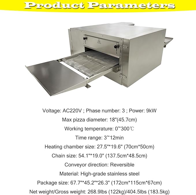 220V 9kW Countertop Conveyor Pizza Oven 18" Commercial Baking Electric Oven for Pizzerias Cafes Fast-food Restaurants